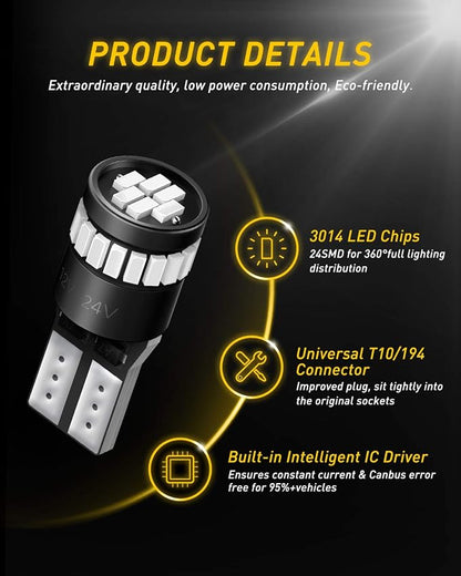 AUXITO Brilliant Red LED Light 168 175 194 2825 W5W T10 24-SMD 3014 Chipsets for Car Powersport Accessory Dome Map Door Courtesy License Plate Lights (Pack of 2)