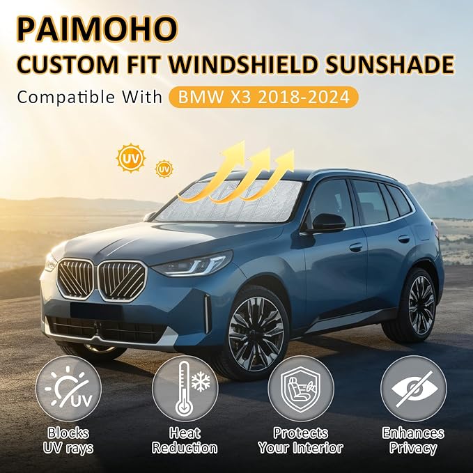 Thickened Windshield Sun Shade for 2018-2024 BMW X3 | Fits sDrive/xDrive30i M40i X3 M, M40 Accordion Window Sunshade Foldable Sun Visor Shield with Storage Bag Car accessories