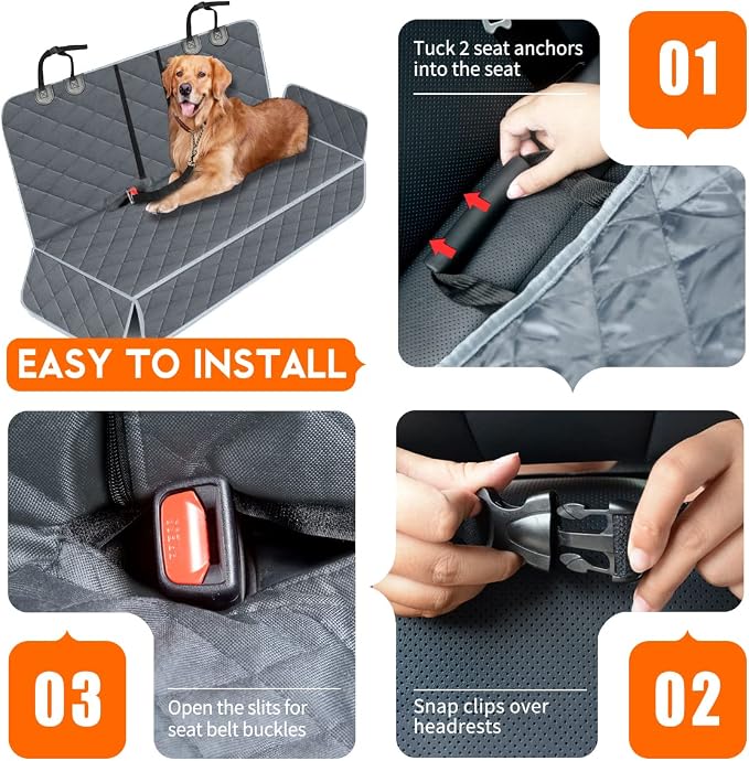 Yuntec Dog Car Cover for Back Seat Pet Car Seat Cover Protector Waterproof Rear Seat Cover Nonslip Bench Car Seat Cover fits Middle Armrest for Most Cars Trucks SUVs (53” Width) - Grey
