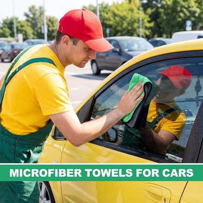 Nuenen 20 Pcs Microfiber Car Drying Towels Microfiber Cleaning Cloth 800 GSM Thick Plush Cleaning Dusting Cloth Auto Detailing Absorbent Towels Rags for Car Household Kitchen Window(Grey and Green)
