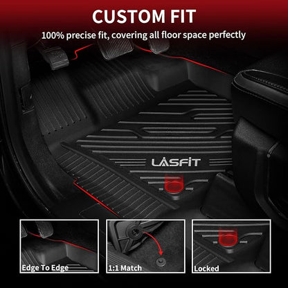 LASFIT Floor Mats for Ford F-150 2021-2026 | F150 Lightning 2022-2025 SuperCrew (Rear w/Fold Flat Storage) Carpet Floor All Weather Car Liners TPE Truck Mats - 1st and 2nd Row, 3pcs Black