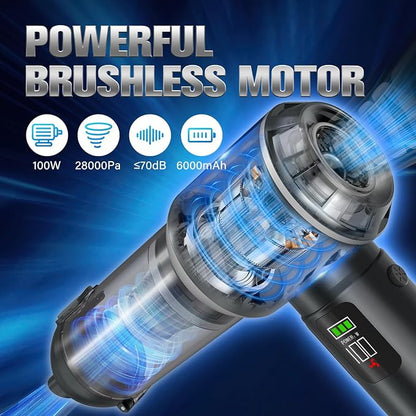 4-in-1 Handheld Vacuum Cordless&Air Duster, 28000pa Suction Power Car Vacuum Portable Cordless, Mini Vacuum with Digital Display and One-Click Dust Emptying for Car Home Office Kitchen Pet Hair(Gray)