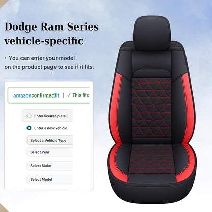 Coverado Seat Covers for Dodge Ram Full Set, Waterproof Truck Car Seat Cover Protectors Custom Fit for 2002-2026 Dodge RAM 1500 2500 3500 with Curved Bench(Red)