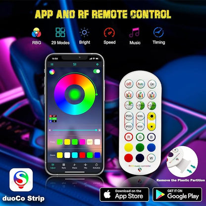 Jushope Interior Car LED Strip Lights, RGB USB Car Ambient Lighting with Wireless APP & Remote Control, Car Accessories Fiber Optifc Lights Sync to Music (2 LED/157 inches)