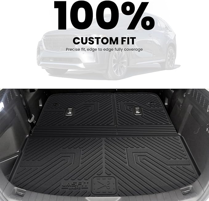 LASFIT Cargo Mat with Backrest Mat for Mazda CX90 / CX90 PHEV 2024 2025 2026 (Only Fit 3rd Row 60/40 Split-bench Seats 3-Seats) TPE Custom Fit All Weather Trunk Liner Waterproof Cargo Tray Accessories