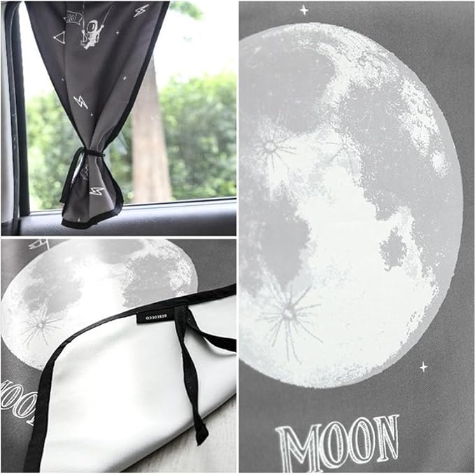 Magnetic Car Sun Shade Curtain for Side Window – Sun Blocker and UV Protector for Baby, Kids, and Pets – Universal Fit with Built-in Magnets for Steel-Framed Door (Moon)