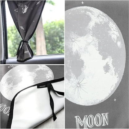 Magnetic Car Sun Shade Curtain for Side Window – Sun Blocker and UV Protector for Baby, Kids, and Pets – Universal Fit with Built-in Magnets for Steel-Framed Door (Moon)