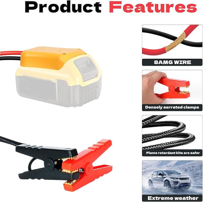 Jumper Cables with Adapter for Dewalt 20V Battery, 3.3FT 8AWG Portable Battery Dewalt Jumper Starter Automotive Booster Cables Power for Car Jump Starting Using Tool