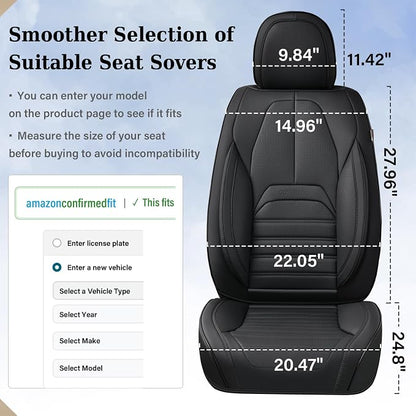 Coverado Car Seat Covers Full Set, Black Seat Covers for Cars, Automotive Seat Covers, Waterproof Nappa Leather Front Seats and Back Car Seat Protector, Universal Fit for Most Cars SUV Trucks