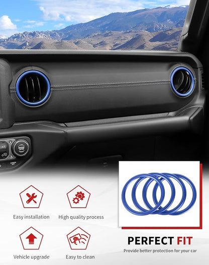 JWWY JL AC Air Vent Trim Rings & Dashboard Headlight Switch Decor Switch Knob Cover Kit Fit for 2018-2023 Jeep Wrangler JL JLU Interior Accessories, Aluminum Alloy 8PCS Blue