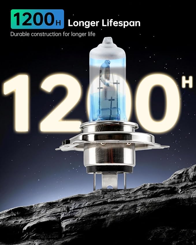 littlelucky H4/9003/HB2 Halogen Bulbs, 3800k Warm White Light, 300% Brighter, High Performance 12V/60W Halogen Light for High/Low Beam Replacement Bulb, 1200H Lifespan, Plug&Play 2 Pack
