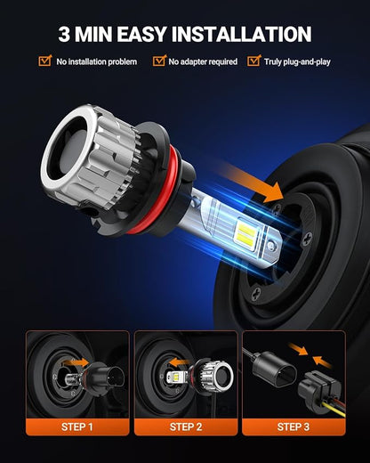 SEALIGHT 9007 Bulb, 70,000LM Super Brighter Bulbs, 7,0000H Lifespan Fog Bulbs with 15000RPM Cooling Fan, IP68 Waterproof, Pack of 2
