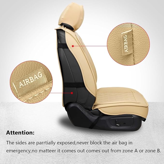 MIROZO Front Seat Covers,Leather Car Seat Covers Breathable Automotive Seat Covers Car Seat Protector Vehicle Seat Cushion for Sedan, Truck and SUV (2PCS Front, Beige)