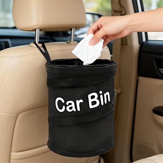 GiftNest Car Trash Can for Back Seat 1-Second Pop Up Foldable Leakproof 1 Gallon Car Garbage Bin with Hook and Loop Strap Waterproof Liner Car Garbage Bag Fits Cars, Home, Office