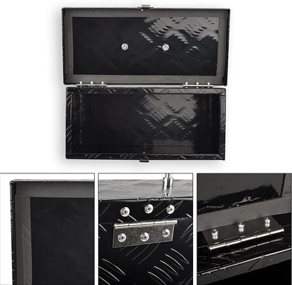 16" Aluminum Truck Bed Tool Box 5 Bar Tread Pick Up Truck Bed RV Storage Organizer with Top Handle Waterproof Lock and Keys - Black(16"x7.5"x10")