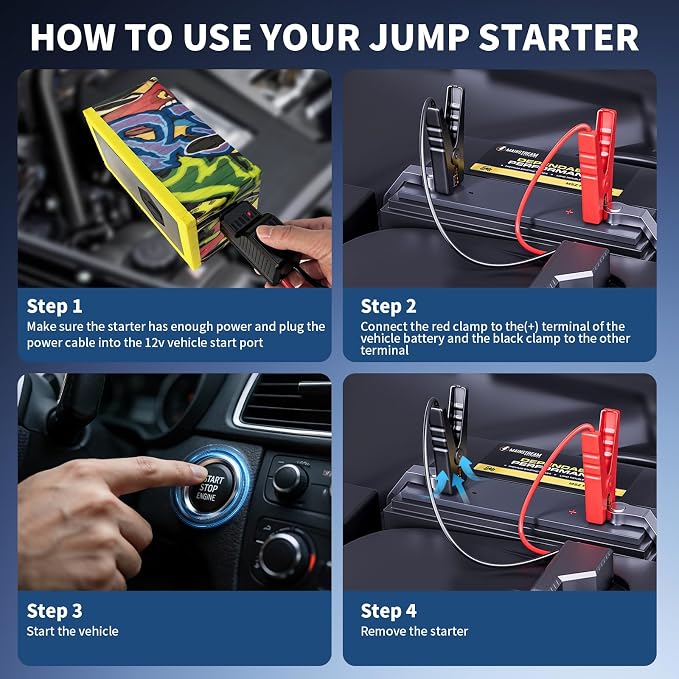 Portable Car Battery Jump Starter with Air Compressor, 8000A Jump Pack for 9.0L Gas/8.0L Diesel, 150PSI Tire Inflator Air Pump, 12V Jump Box Power Pack Booster with LED Light for Emergency