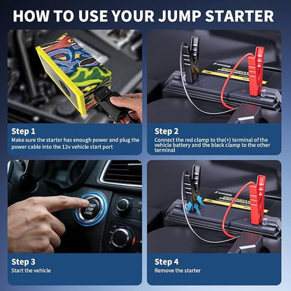 Portable Car Battery Jump Starter with Air Compressor, 8000A Jump Pack for 9.0L Gas/8.0L Diesel, 150PSI Tire Inflator Air Pump, 12V Jump Box Power Pack Booster with LED Light for Emergency