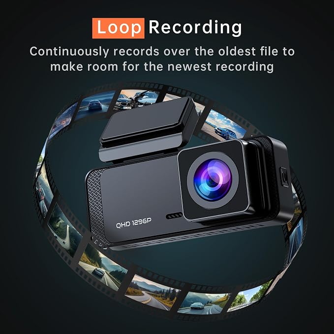 Dash Cam 1296P Front Dashcam, V300 WiFi Dash Camera for Cars with App, Night Vision, Mini Hidden Single Car Camera, Loop Recording, 24H Parking Mode, Support 256GB Max, Black