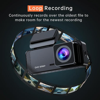 Dash Cam 1296P Front Dashcam, V300 WiFi Dash Camera for Cars with App, Night Vision, Mini Hidden Single Car Camera, Loop Recording, 24H Parking Mode, Support 256GB Max, Black