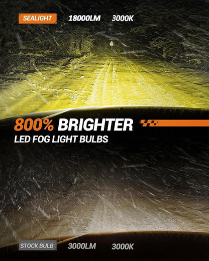 SEALIGHT 5201/5202 LED Fog Light Bulbs Yellow, 18000LM 3000K Yellow 5201 PS19W PS24W LED Fog Lights, Super Bright Plug and Play 5201 Fog Lights for Cars,Trucks (Pack of 2)