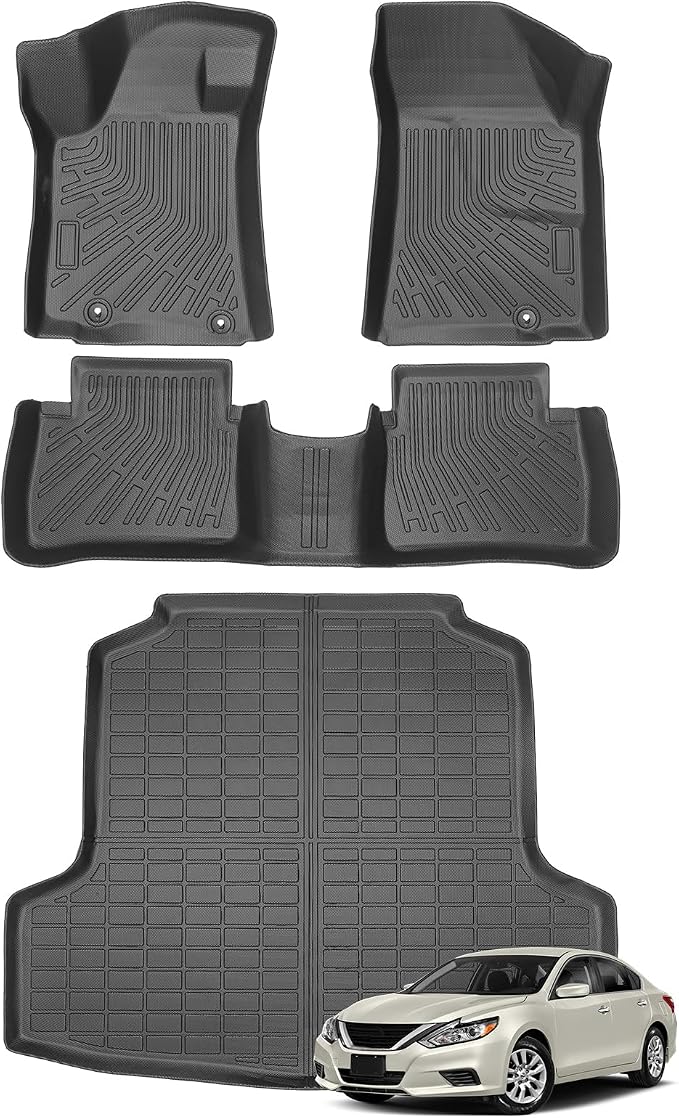 Floor Mats Cargo Liner for Nissan Altima 2013 2014 2015 2016 2017 2018, for Nissan Altima Base S SL SV SR TPE Rubber Floor Mats, All Weather Waterproof Anti-Slip Protector Liner, Front & 2nd Row Mat