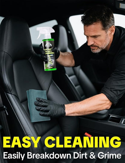 Car Interior Cleaner Spray, Multipurpose Leather Seat Cleaner Upholstery Car Cleaning Kit Auto Dashboard Vinyl Detailing Supplies Kit,Green Apple Scent
