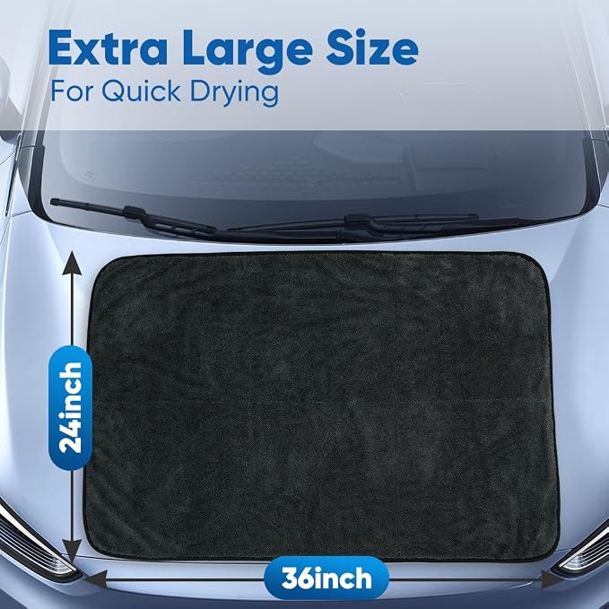 HOMEXCEL Professional Car Drying Towel (36"x 24") with Twisted-Loop Technology, 1200GSM for a Streak-Free Finish – Microfiber Towels for Cars, Trucks, SUVs, RVs and Motorcycles