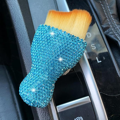 Bling Car Interior Dust Brush, Crystal Rhinestone Soft Auto Detailing Cleaning Brush, Sparkling Diamond Vehicle Dashboard Air Vent Cleaner for Women Girls, Universal for Vehicles (Blue)