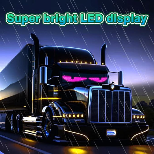 2Pcs LED Eyes for Truck Windshield,Devil Eyes Light for Cars,Flexible Scrolling Programmable LED Signs,Custom Editor Colours,Animations,Text