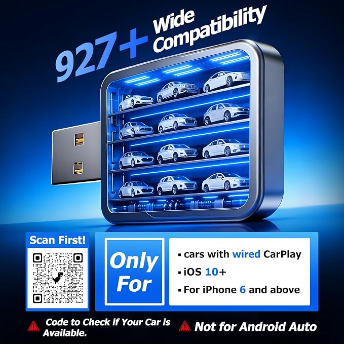 Wireless CarPlay Adapter for iPhone, 2026 Upgraded Carplay Dongle Converts Wired to Wireless, Plug & Play Auto Connect, Mini USB CarPlay Adapter, Stable No Latency Connection Compatible with iOS 10+