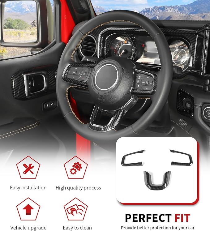 JWWY Carbon Fiber Interior Trim Kit Full Set Kit Decor Center Console Gear Shift Dashboard Panel,Door Window Switch Knob Speaker Cover Trim for 2024–2026 Jeep Wrangler JL JLU & Gladiator JT 28pcs