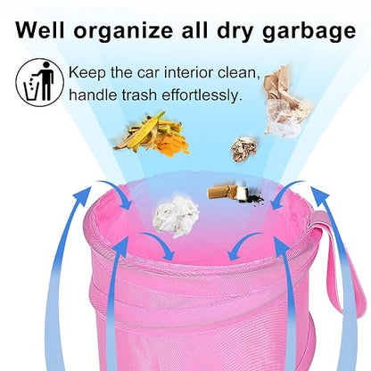 Car Trash Can, 2 Packs Mini Car Garbage Can, Collapsible Trash Bin | Pop-Up Trash Can for Car Front Back Seat, Portable Car Trash Bag Hanging for Vehicle SUV Rv Truck Accessories Interior, Pink