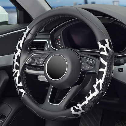 ZHOL Car Steering Wheel Cover, Universal 15 inch Breathable Microfiber Leather Steering Wheel Protector, Anti Slip Car Interior Accessories, Black&Silver