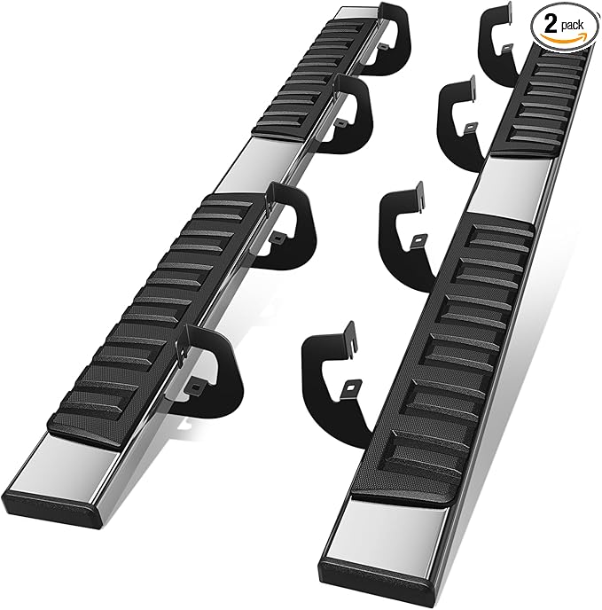 Auto Dynasty 6.75" Running Boards for Truck 2007-2019 Chevy Silverado/GMC Sierra 1500 2500HD 3500HD Crew Cab, Stainless Steel Side Steps, Chrome Nerf Bars Step Rails