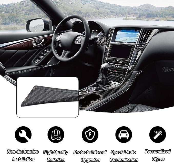 31PCS Real Carbon Fiber Interior Trim Kit Compatible with Infiniti Q50 2014-2024 & Q60 2017–2022, Interior Decor Sticker Accessories