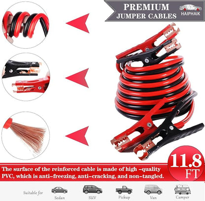 HAIPHAIK Car Emergency Kit with 11.8ft Jumper Cables, Roadside Safety Kit | Emergency Roadside Kit for Car Tow Strap, Folding Shovel, Emergency Tools Box, Breakdowns Travel for Women Men