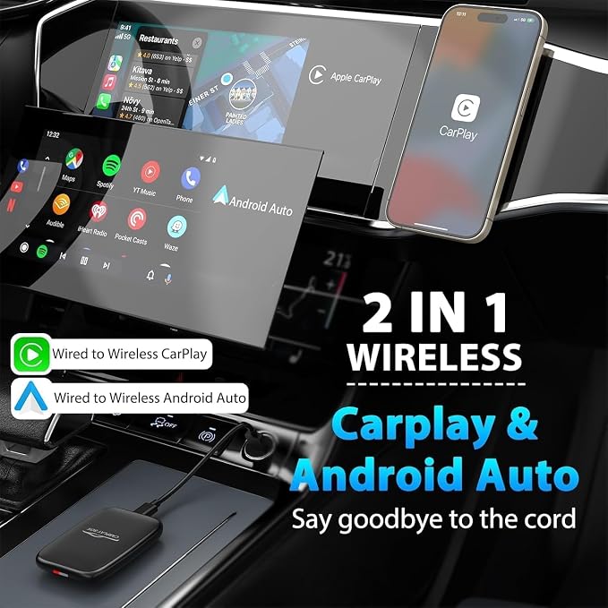 3-in-1 Wireless Carplay and Android Auto Adapter Streaming Video Fits Netflix/YouTube/TF Card, 2025 Upgrade Magic Car Play Vedio Box Converts OEM Wired to Wireless CarPlay Adapter for Cars from 2016