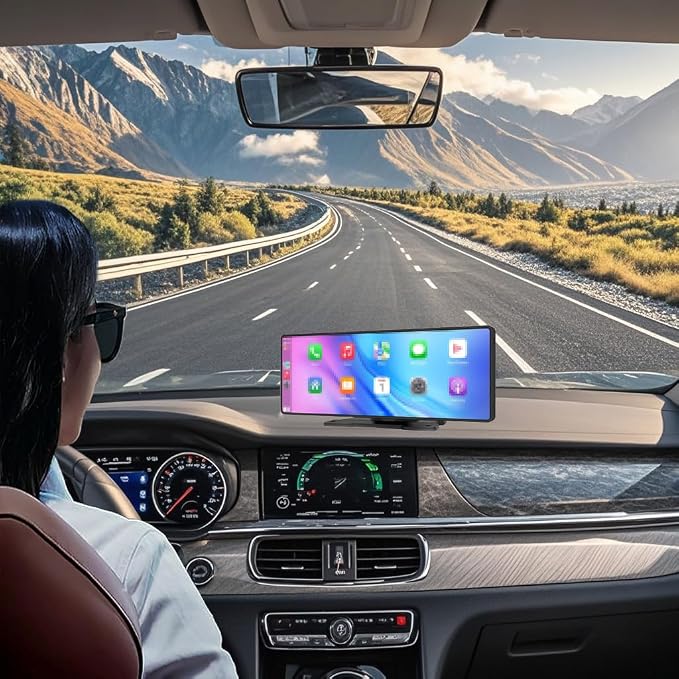 10.26" HD Carplay Screen for Car Stereo, 4K Dash Cam Wireless Portable Touch Screen Car Play with Apple Carplay & Android Auto with 1080P Back Up Camera, Bluetooth, Mirror Link, GPS, AUX+64GB