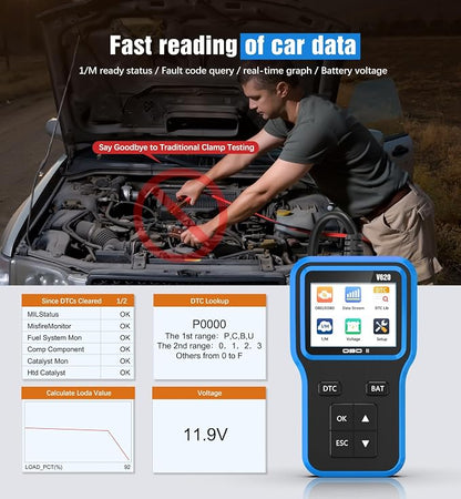 OBD2 Scanner with Upgrade Battery Tester - Diagnostic Tool for Cars that Check Engine Light & Emissions Readiness Read and Clears Vehicle Error Codes for All OBD II Protocol Vehicles Since 1996（Blue）