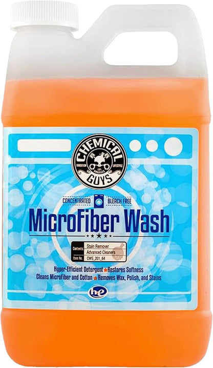 Chemical Guys Microfiber Wash Detergent, Concentrated, Fresh Citrus, 64 oz | Microfiber-safe concentrate for towels, mitts, and pads; lifts dirt, grease, and wax, restores softness, no softener needed