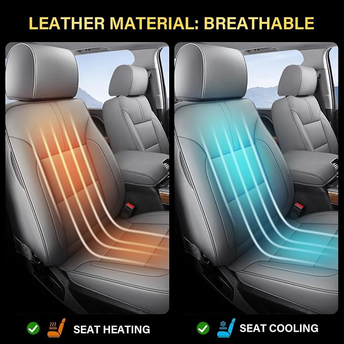 Coverado Chevy Silverado Seat Covers, Faux Leather Seat Covers Fit for Chevy Silverado GMC Sierra 2007-2026 1500, 2015-2026 2500HD 3500HD Crew Double Extended Cab (Front,Gray)