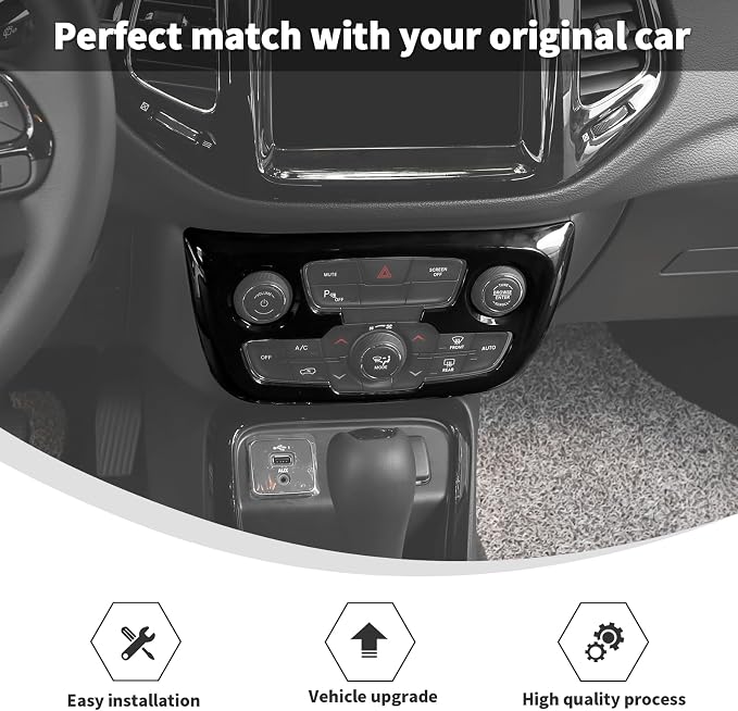 Linskip Climate Control Accent Trim Compatible with 2017 2018 2019 2020 2021 Jeep Compass, Control Panel Cover for Jeep Compass Interior Accessories(Gloss Black)
