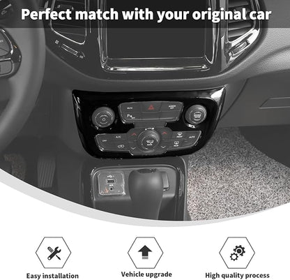 Linskip Climate Control Accent Trim Compatible with 2017 2018 2019 2020 2021 Jeep Compass, Control Panel Cover for Jeep Compass Interior Accessories(Gloss Black)