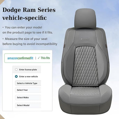 Coverado Dodge Ram 1500 Flat Front Seat Covers, Faux Leather Truck Gray Car Seat Covers Fit for 2009-2018 Dodge Ram 1500 2500 3500 Crew/Mega Cab Trucks