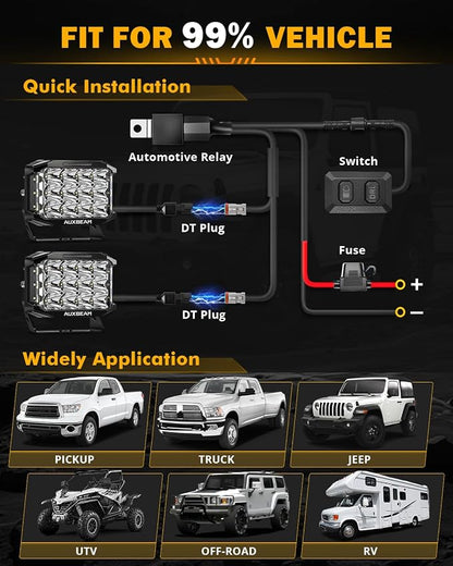 Auxbeam V-MAX Series LED Pod Lights, 7x5 Inch 204W Rectangle Offroad Driving Spotlight with Amber DRL & Backlight, 270° Side Shooter Ditch Auxiliary Spot Flood Combo Beam for Truck Jeep Pickup SUV ATV