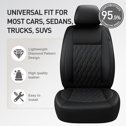 CAROMOP Faux Leather Car Seat Covers Full Set,Luxury and Comfortable Covers for Cars,Split Bench Compatible Car Interior Covers,Universal Fit for Suvs,Vans,Trucks,Airbag Compatible(5-Seat Black)