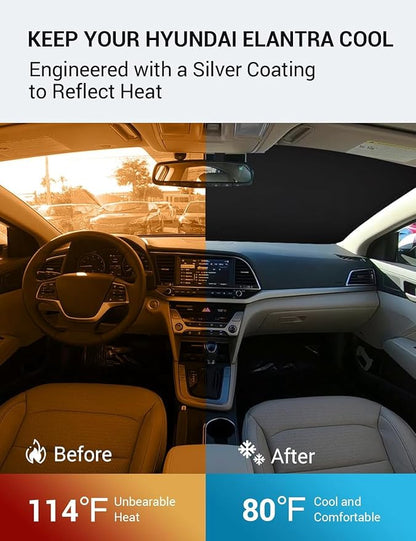Proadsy 2026 Upgrade Windshield Sun Shade for 2017-2020 Elantra Front Window Sunshade Protector Foldable Sun Visor Blocks UV Rays Keep Car Cooler
