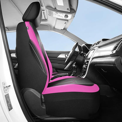 HChengkikz Car Seat Covers Front Seat, Waterproof Neoprene Seat Covers, Car Seat Cover Airbag Compatible, Universal Automotive Comfort for Most Cars, Trucks, SUVs (Black + Pink)