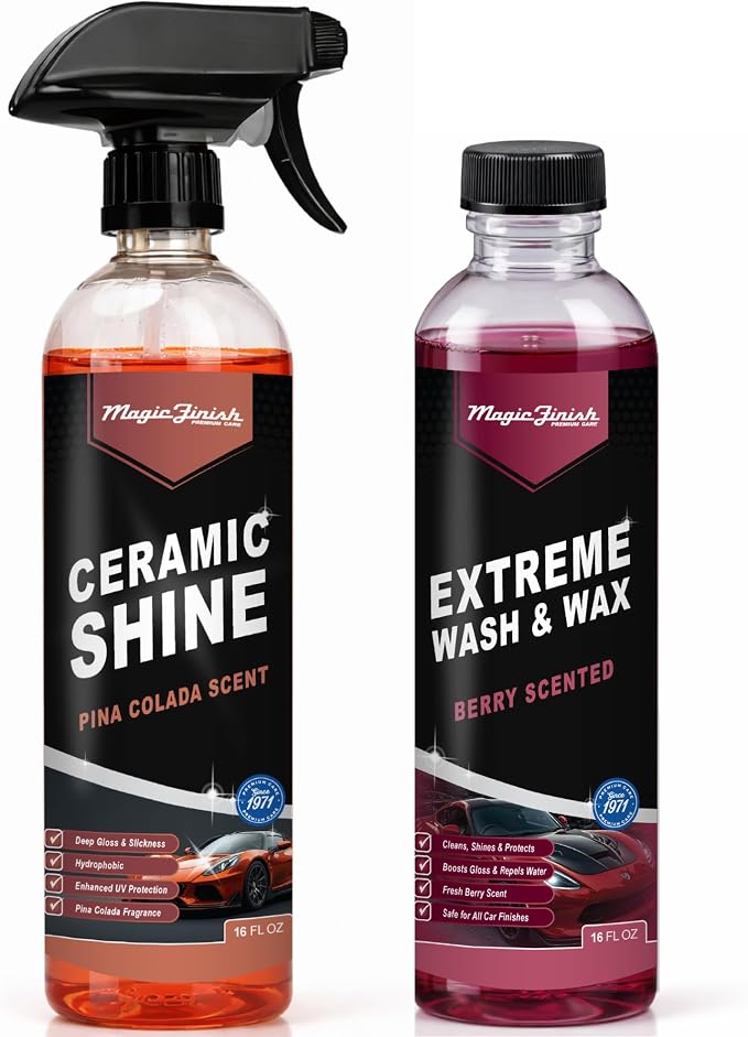 Magic Finish Car Wash & Ceramic Shine Bundle – Extreme Berry Foam Wash + Ceramic Spray Coating – High Gloss, Hydrophobic Protection, Streak-Free Finish, Safe for All Vehicles, 16oz Kit