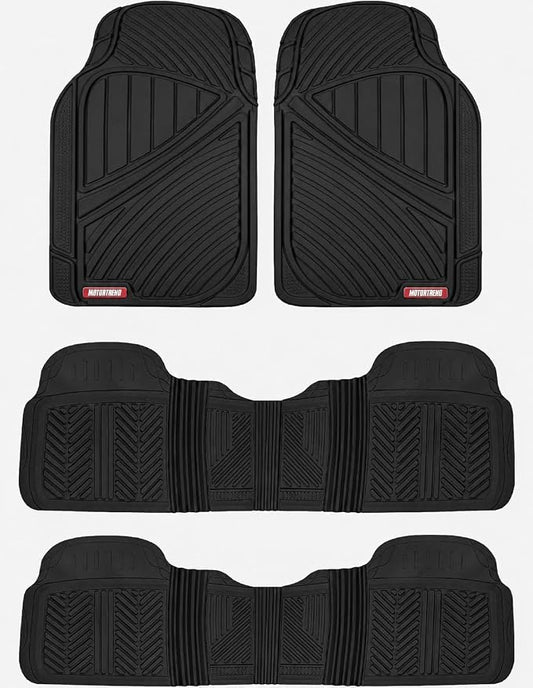 Motor Trend 3-Row Rubber Floor Mats & Liners for Car SUV Van 7 Seater, 6 Seater, 8 Seater 3rd Row Car Floor Mats Heavy Duty All Weather Full Interior Protection, FlexTough Avanced Performance
